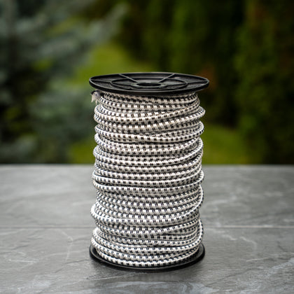 Coardă elastică pentru gard electric – Ø 7 mm, alb/negru
