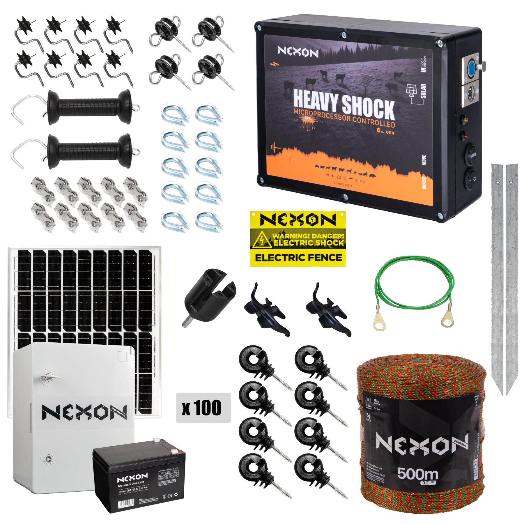 Pachet gard electric NEXON HeavyShock PRO 2.5J cu Solar, Fir 500m