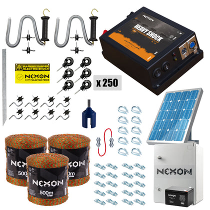 Pachet complet gard electric NEXON HeavyShock PRO 2.5 J 12V  cu solar si cutie de protectie Fir gard electric  ULTRA 1500m 5 lite-180kg