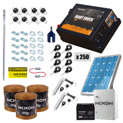 Pachet gard electric NEXON HeavyShock PRO 5.0J cu Solar și Cutie, Fir 1500m, 180kg