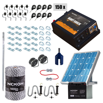 Pachet complet gard electric NEXON HeavyShock PRO 5.0J 12 V cu solar si fir  1000m 6 lite 130kg
