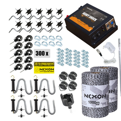 Pachet complet gard electric NEXON HeavyShock PRO 5.0 J, 12V/230V, fir 2000m 6 lite 120kg