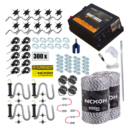 Pachet complet gard electric NEXON HeavyShock PRO 5.0 J, 12V/230V, fir 2000m 6 lite 120kg