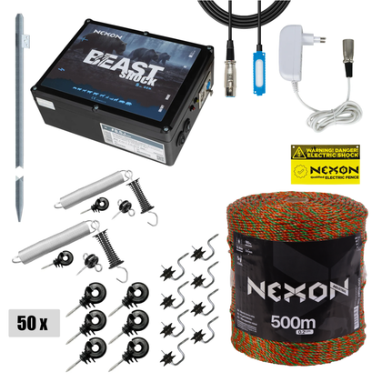 Pachet complet gard electric pentru apicultori NEXON BeastShock 8.5 J 12V/230V , fir ULTRA 500m 5 lite 180kg