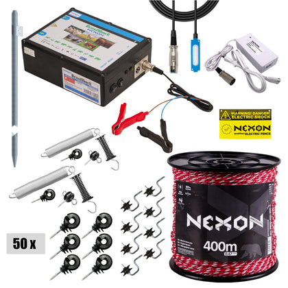 Pachet complet gard electric pentru apicultori NEXON BeastShock 8.5 J 12V/230V , fir Professional 400m 4 lite 300kg