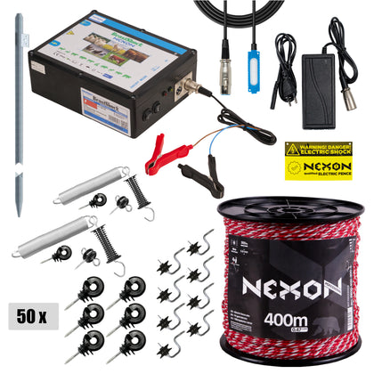 Pachet complet gard electric pentru apicultori NEXON BeastShock 8.5 J 12V/230V , fir Professional 400m 4 lite 300kg