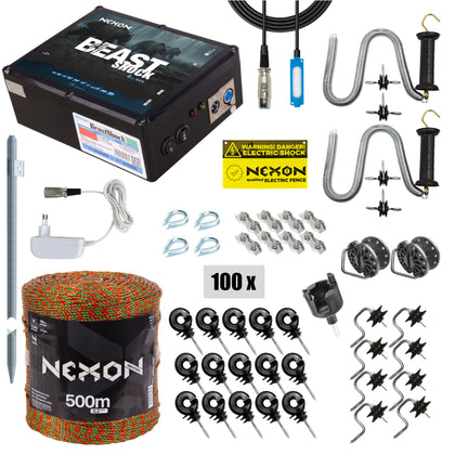 Pachet complet gard electric NEXON BeastShock 8.5 J, Fir gard electric NEXON ULTRA 500m 5 lite-180kg