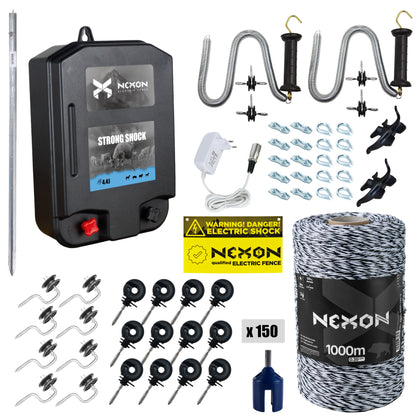 Pachet complet gard electric NEXON StrongShock 4.4J 12V/230V, fir 1000m 3 lite 120kg