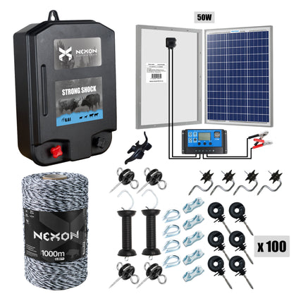 Pachet gard electric PREMIUM, NEXON StrongShock 6.6J cu Panou Solar și fir de 1000m