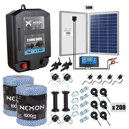 Pachet gard electric PREMIUM, NEXON StrongShock 6.6J cu Panou Solar și fir de 2000m