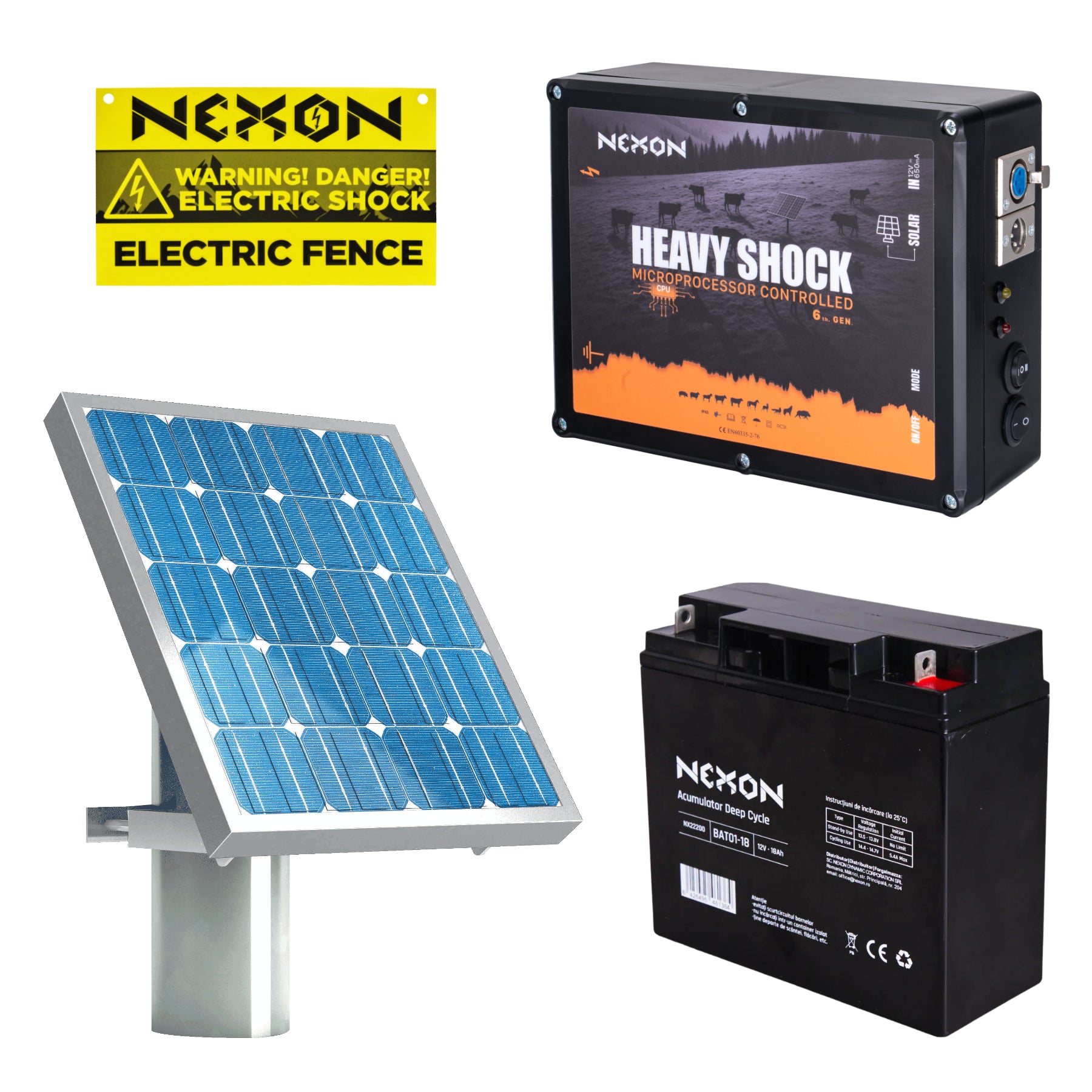 Kit gard electric NEXON HeavyShock PRO 5.0J solar și baterie